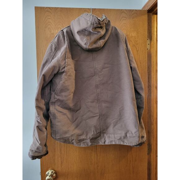 VINTAGE Carhartt Size Large Heavy Canvas Hooded Fleece Lined Brown Jacket GUC - Picture 2 of 7